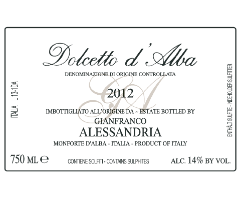 Alessandria - Dolcetto d'Alba  - Dolcetto - Rouge - 2012