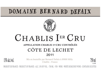 Domaine Bernard Defaix - Chablis Premier Cru - Côte de Lechet - Blanc 2011