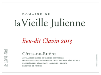 Domaine de la Vieille Julienne - Côtes du Rhône - Lieu-Dit Clavin - Rouge - 2013