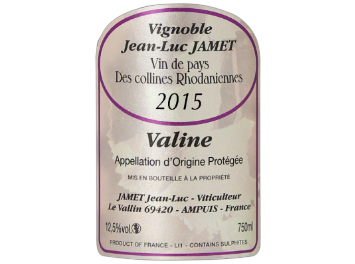 Vignoble Jean-Luc Jamet - IGP Collines Rhodaniennes - Valine - Rouge - 2015