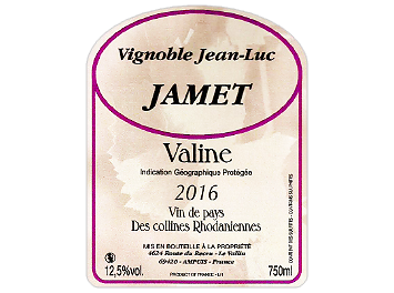 Vignoble Jean-Luc Jamet - IGP Collines Rhodaniennes - Valine - Rouge - 2016