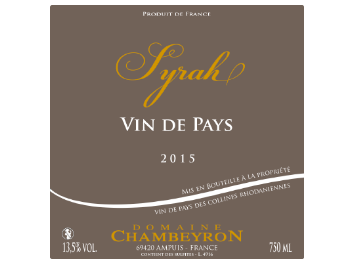 Domaine Chambeyron - Vin de Pays des Collines Rhodaniennes - Syrah - Rouge - 2015