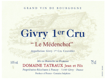 Domaine Tatraux Jean et Fils - Givry 1er Cru - Le Médenchot - Rouge - 2012