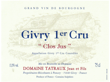 Domaine Tatraux Jean et Fils - Givry 1er Cru - Clos Jus - Rouge - 2013