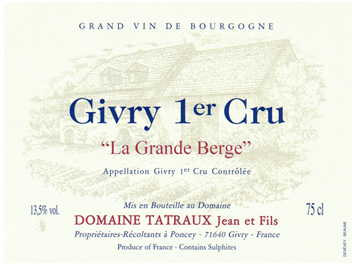 Domaine Tatraux Jean et Fils - Givry 1er Cru - La Grande Berge - Rouge - 2014