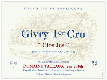 Domaine Tatraux Jean et Fils - Givry 1er cru - Clos Jus - Rouge - 2018